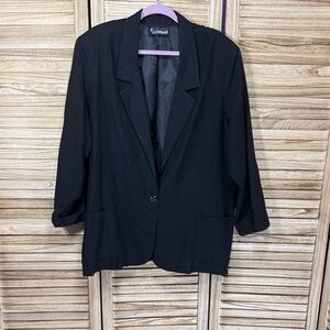 Jessica Stevens Classic Black Blazer One Button Front Long Sleeve Vintage 22w